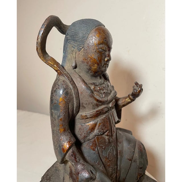 Rare Antique 18th Century Chinese Lacquered Cast Iron Sculpture of Zhenwu Statue For Sale - Image 14 of 14