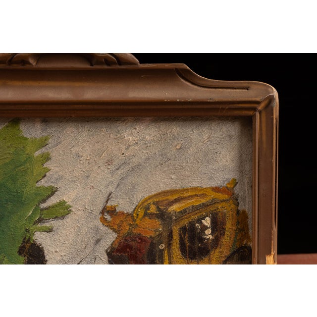 Folk Art Stagecoach | Framed 1908 Morley Hicks Oil Painting, Signed and Dated For Sale - Image 3 of 8