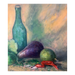 William SchultzAmerican Impressionist Fruits, Vegetables and Bottle Oil Painting