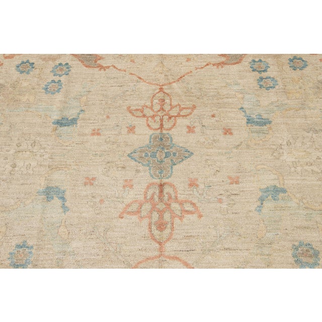 Modern Sultanabad Handmade Beige Floral Wool Rug For Sale - Image 9 of 11