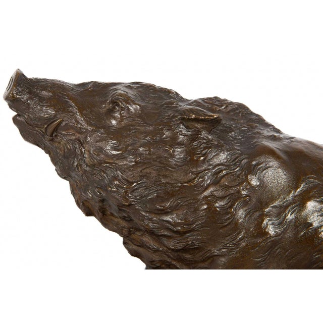 Wood Japanese Meiji Bronze Okimono of a Wild Boar by Akasofu Gyokko For Sale - Image 7 of 13
