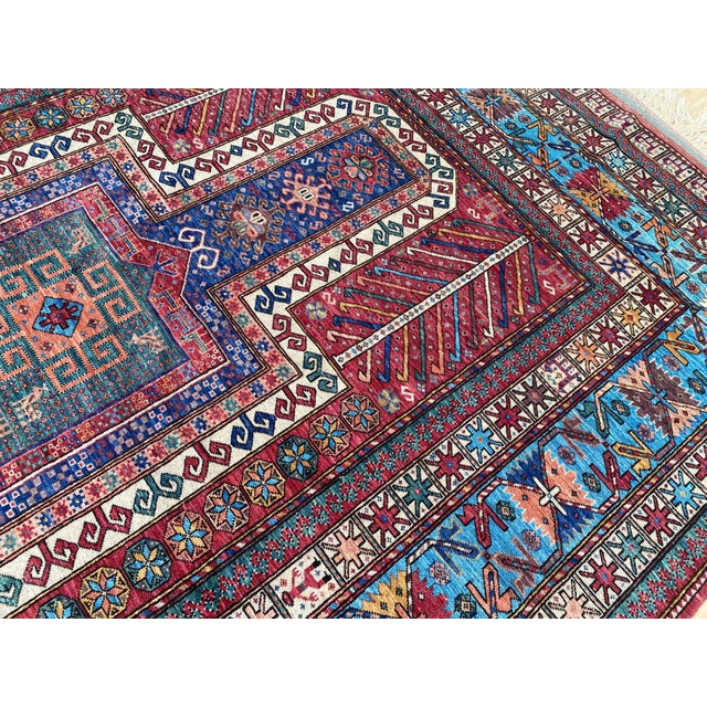 Vintage Kazak Wool Rug, Red Star Medallion For Sale - Image 9 of 11