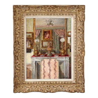 An Oil on Canvas Painting of an Interior For Sale