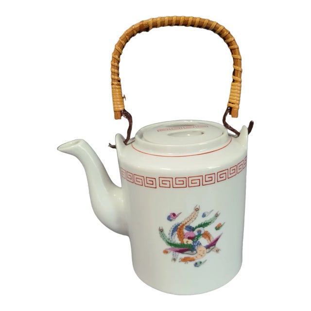 Vintage Japanese Tea-Pot Hand Painted Porcelain Immortal Phoenix Bird For Sale