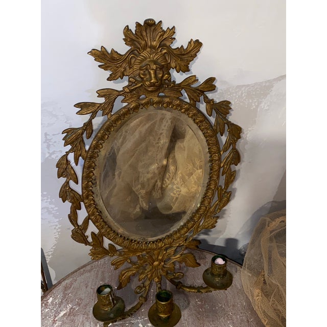 Late 19th Century Gilded Bronze Figural Wall Mirror Sconce With Candle Holders. For Sale - Image 5 of 11