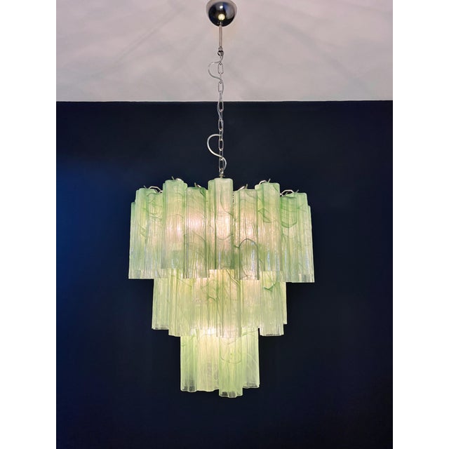 Large Three-Tier Murano Glass Tube Chandelier in Green Albaster, 1990s For Sale - Image 4 of 14