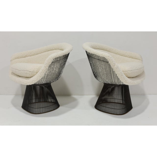 Knoll Warren Platner for Knoll Bronze Frame Lounge Chairs in Holly Hunt Teddy For Sale - Image 4 of 8