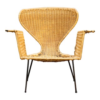 Iron and Rattan Lounge Chair by Danny Ho Fong For Sale