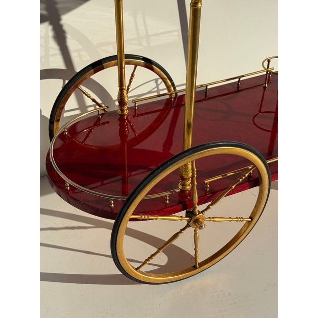 1970s Aldo Tura Red Parchment Bar Cart, Attributed For Sale - Image 10 of 12
