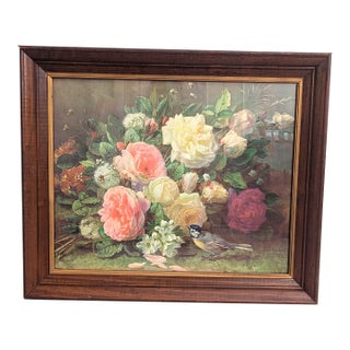 Vintage Still Life With Roses Print in Wood Frame "Fragrance in Bloom" For Sale