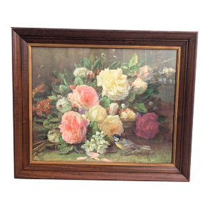 Vintage Still Life With Roses Print in Wood Frame "Fragrance in Bloom"