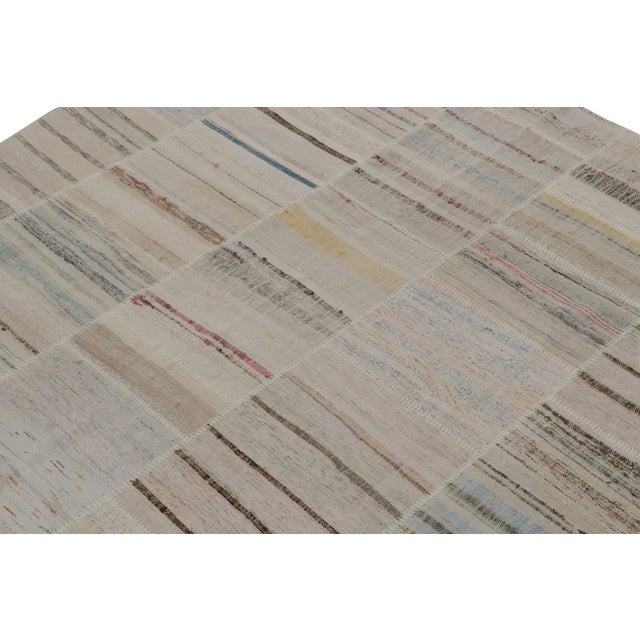 Contemporary Rug & Kilim’s Patchwork Kilim Circle Rug in Polychromatic Stripes For Sale - Image 3 of 7