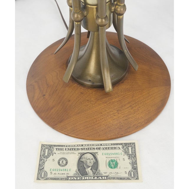 Mid 20th Century Pair of Onion Shape Turned Solid Walnut Bases Brass Harps Table Lamps MINT! For Sale - Image 5 of 13