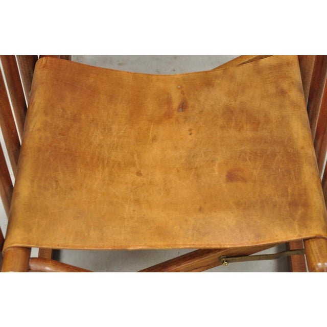 Brown Mid 20th Century Costa Rican Campaign Style Teak Brown Leather Folding Rocker Rocking Chair For Sale - Image 8 of 12