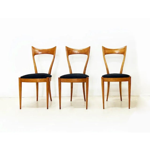 Wood Chair in Beech and Blue Velvet For Sale - Image 7 of 8