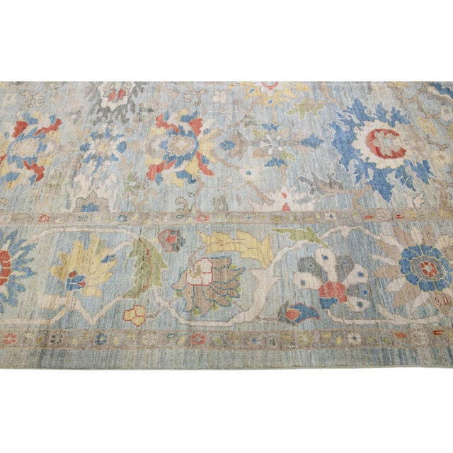 Modern Handmade Sultanabad Wool Rug With Allover Pattern in Light Blue For Sale In New York - Image 6 of 8