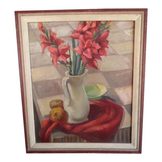 1940s Floral Still Life Oil Painting by Ruth Emerson, Framed For Sale