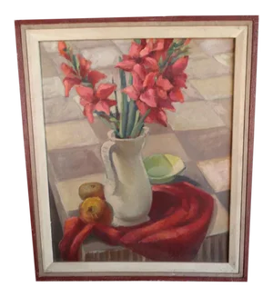 1940s Floral Still Life Oil Painting by Ruth Emerson, Framed