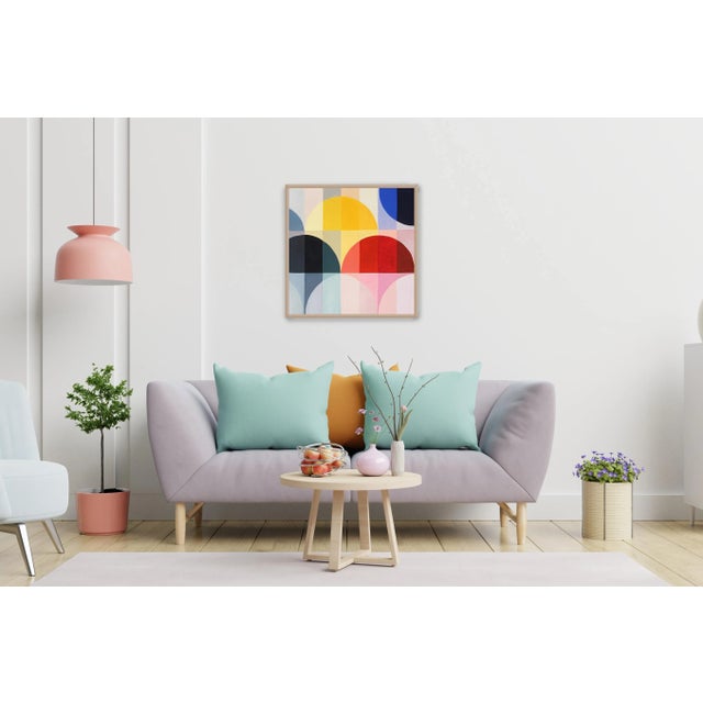 Paper 2023, Abstract Geometric Landscape of "Primary Bauhaus Tones", Acrylic Painting on Watercolor Painting Paper by Natalia Roman For Sale - Image 7 of 9