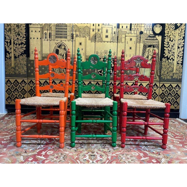 Brown Painted Straw Chairs, Set of 6 For Sale - Image 8 of 8