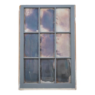 Hand Silvered Nine Pane Blue Wood Reclaimed Window Mirror For Sale