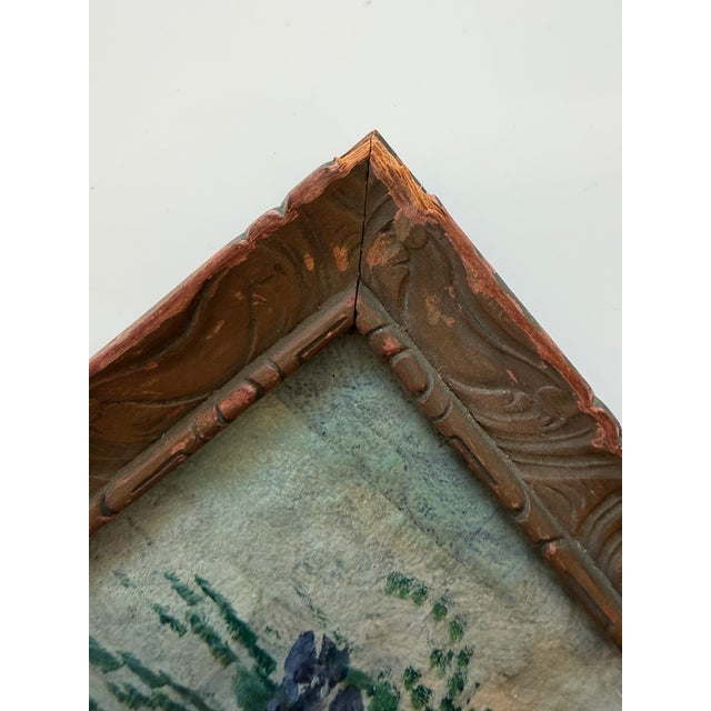 1930s Vintage Still Life Oil Painting - Basket of Violets & Fruit, Carved Wood Frame For Sale - Image 5 of 6