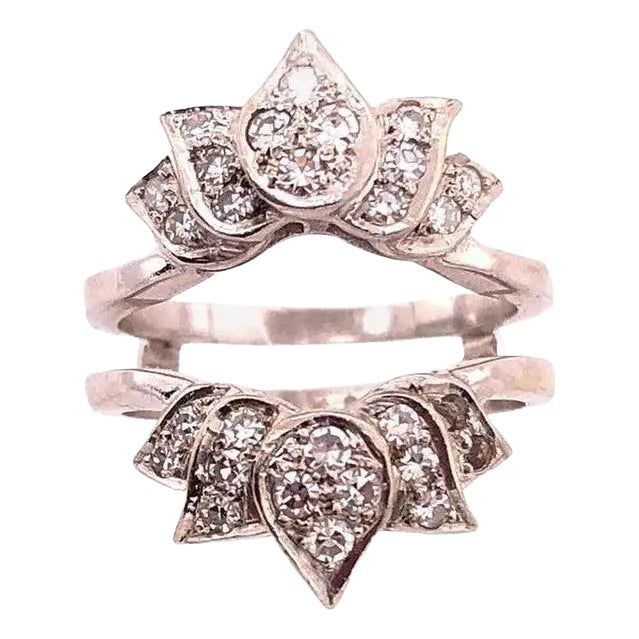 14 Karat White Gold Interlocking Engagement Ring Guard For Sale