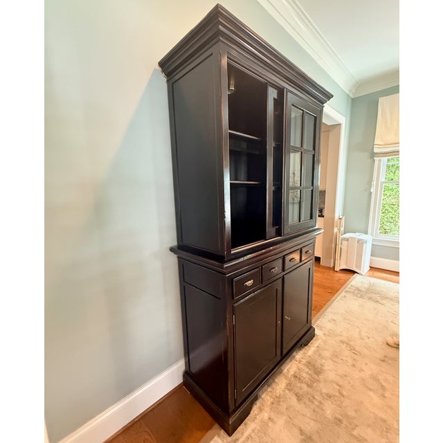 Black English Two Piece China Cabinet For Sale - Image 8 of 16
