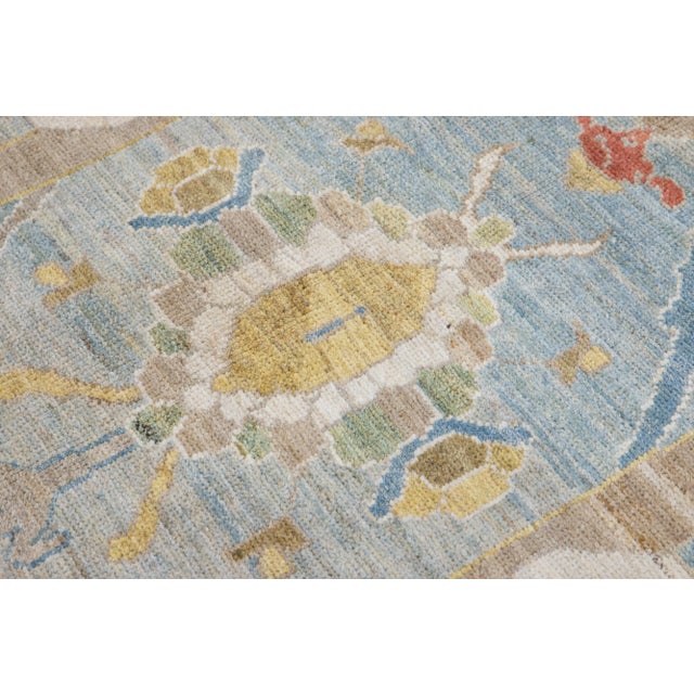 Mid 20th Century Modern Persian Sultanabad Blue Handmade Floral Wool Rug For Sale - Image 9 of 11