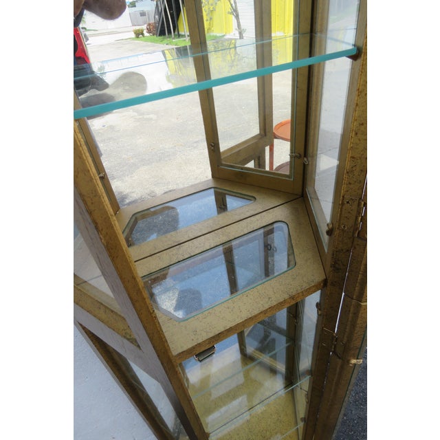 Hollywood Regency Tall Narrow Antique Gold Bookcase Display Shelf Cabinet 6066 For Sale - Image 11 of 16