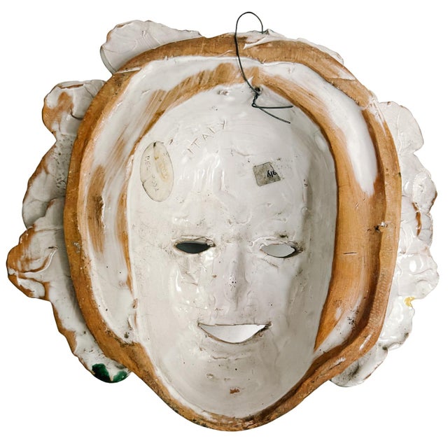 Vintage Italian Glazed Terracotta Bacchus Wall Mask For Sale - Image 4 of 6