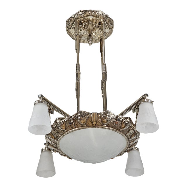 French Art Deco Chandelier by Petitot & Muller Freres 1930 France For Sale