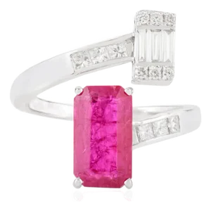 18k Gold Modern Art Ruby Open Cuff Cluster Diamond Ring Size 6.5