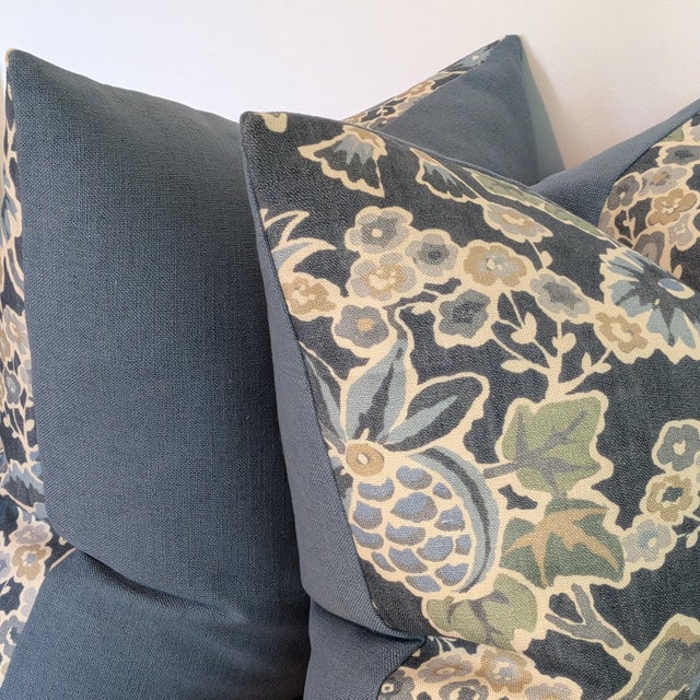 Lee Jofa Posy Pillows in Denim/Slate features a pretty botanical with flowering vines and birds. 100% linen, with...