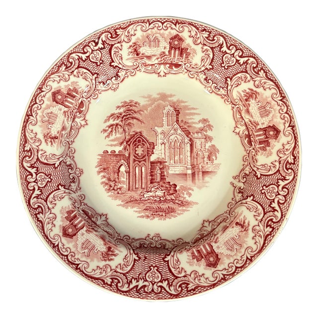 Mid 20th Century Red and White Bowl in the Abbey Pattern From Dutch Manufacturer Petrus Ragouta Co. For Sale
