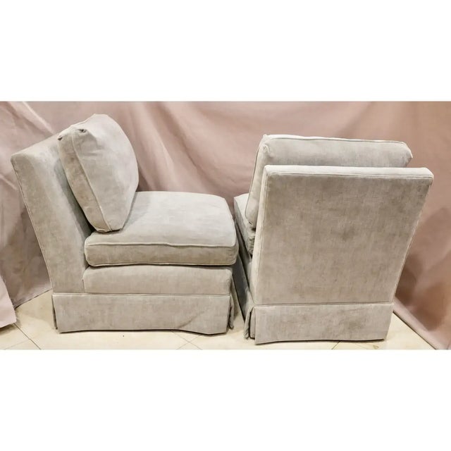 Baker Furniture Newly Re-Upholstered Armless Slipper Chairs in Velvet Chenille -a Pair
