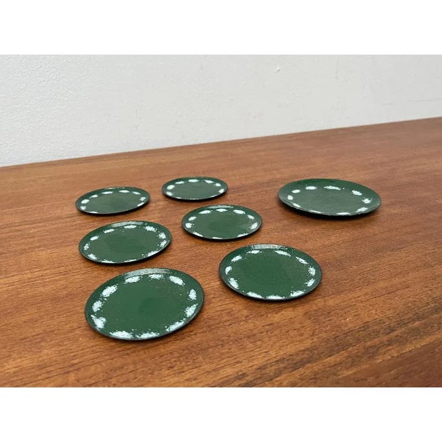 Mid-Century Metal Coaster Plates, 1960s, Set of 7 For Sale - Image 6 of 11