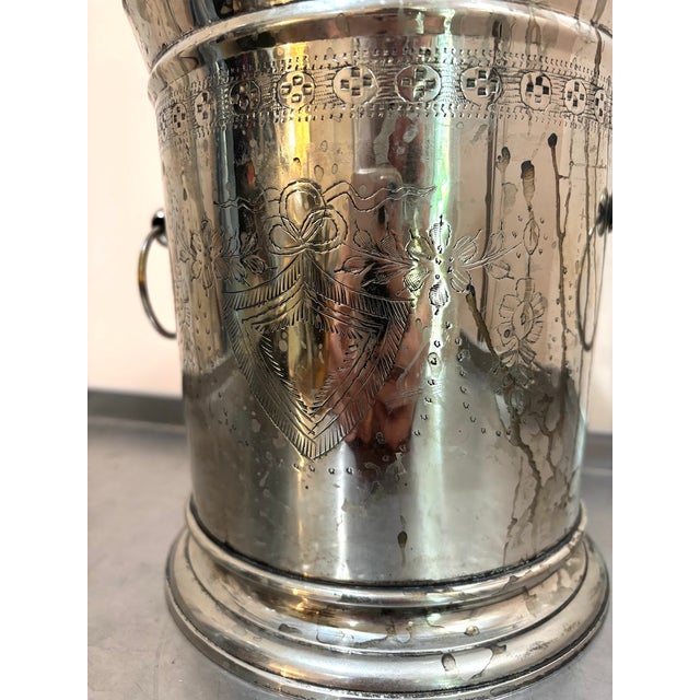 Etched Silverplate Shield Ice Bucket W/ Side Knocker Handles For Sale - Image 4 of 6