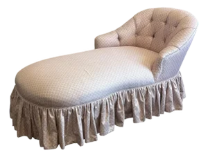 Vintage Custom Upholstered Chaise Lounge With Ruffled Skirt