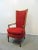 Hollywood regency Style high back chair, Solid fruitwood frame with red velvet fabric, embossed design on back