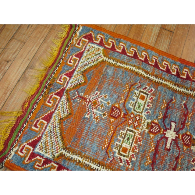 Blue Orange Vintage Moroccan Mini Rug For Sale In New York - Image 6 of 6