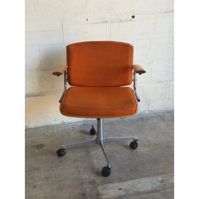 Orange Upholstered Swivel Office Chair on Casters Mid-Century Modern 1970s For Sale In Los Angeles - Image 6 of 10