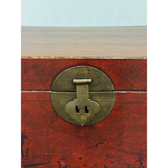 Antique Chinese Red Lacquered Trunk For Sale - Image 12 of 12
