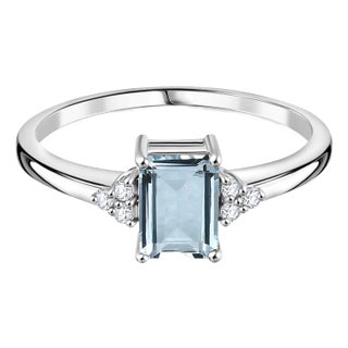 14k Gold Aquamarine Diamond Ring Size 5 For Sale