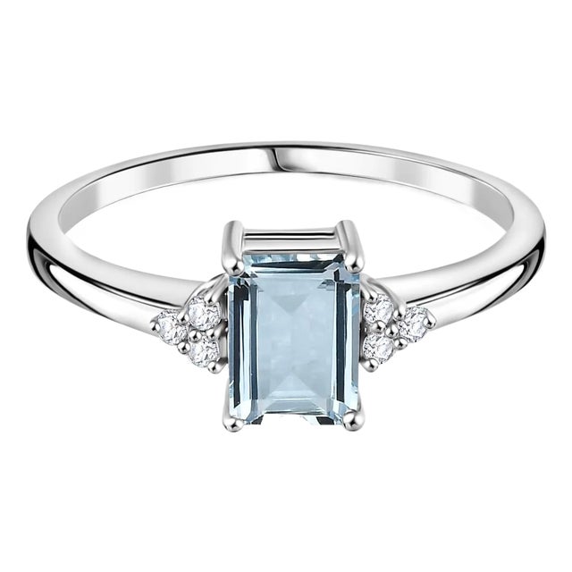 14k Gold Aquamarine Diamond Ring Size 5 For Sale