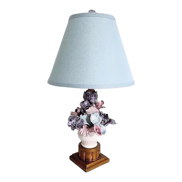 Mid 20th Century Italian Capodimonte Bouquet Lamp & Shade For Sale