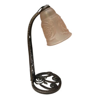 Wrought Iron and Molded Glass Table Lamp, 1930s For Sale