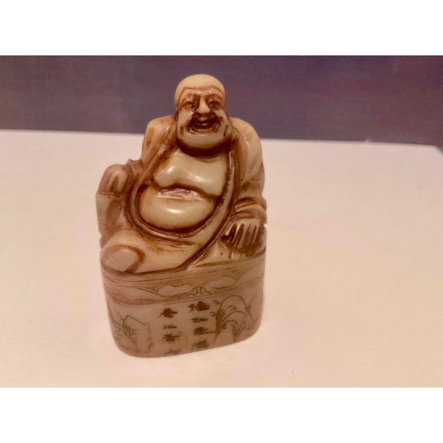 Vintage Carved Laughing Buddha Figurine For Sale - Image 10 of 10