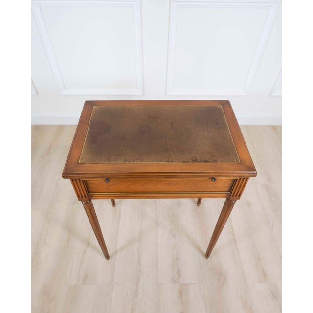 Mid 20th Century French 20th Century Louis XVI Style Cherrywood Side Table with Leather Top For Sale - Image 5 of 12