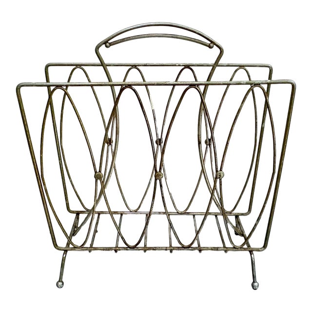 Midcentury Brass Magazine Rack For Sale